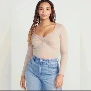 Old Navy Long-Sleeve Twist Front Top in Nude